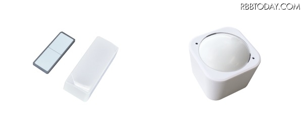 Z-Waveセンサー 外観イメージ(左：開閉センサー 右：マルチセンサー)。センサーいずれか1台とゲートウェイのセットで初期費用無料で月額500円から利用可能だ（画像はプレスリリースより）