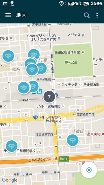 公共Wi-Fiの位置を、地図上で確認可能