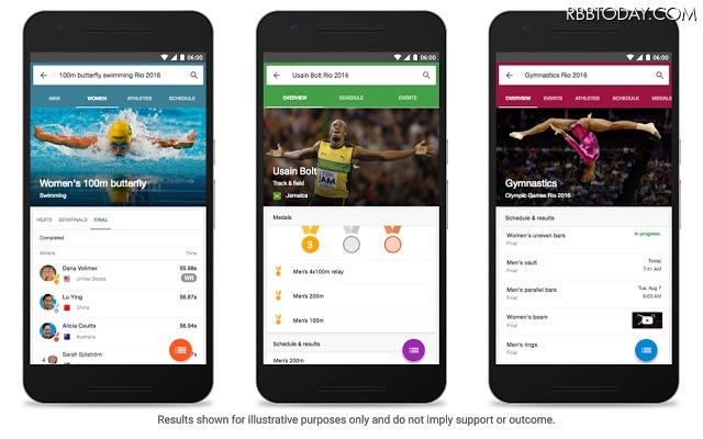 Google検索アプリ リオ五輪の情報を網羅的にピックアップできるuiに変更 Rbb Speed Test